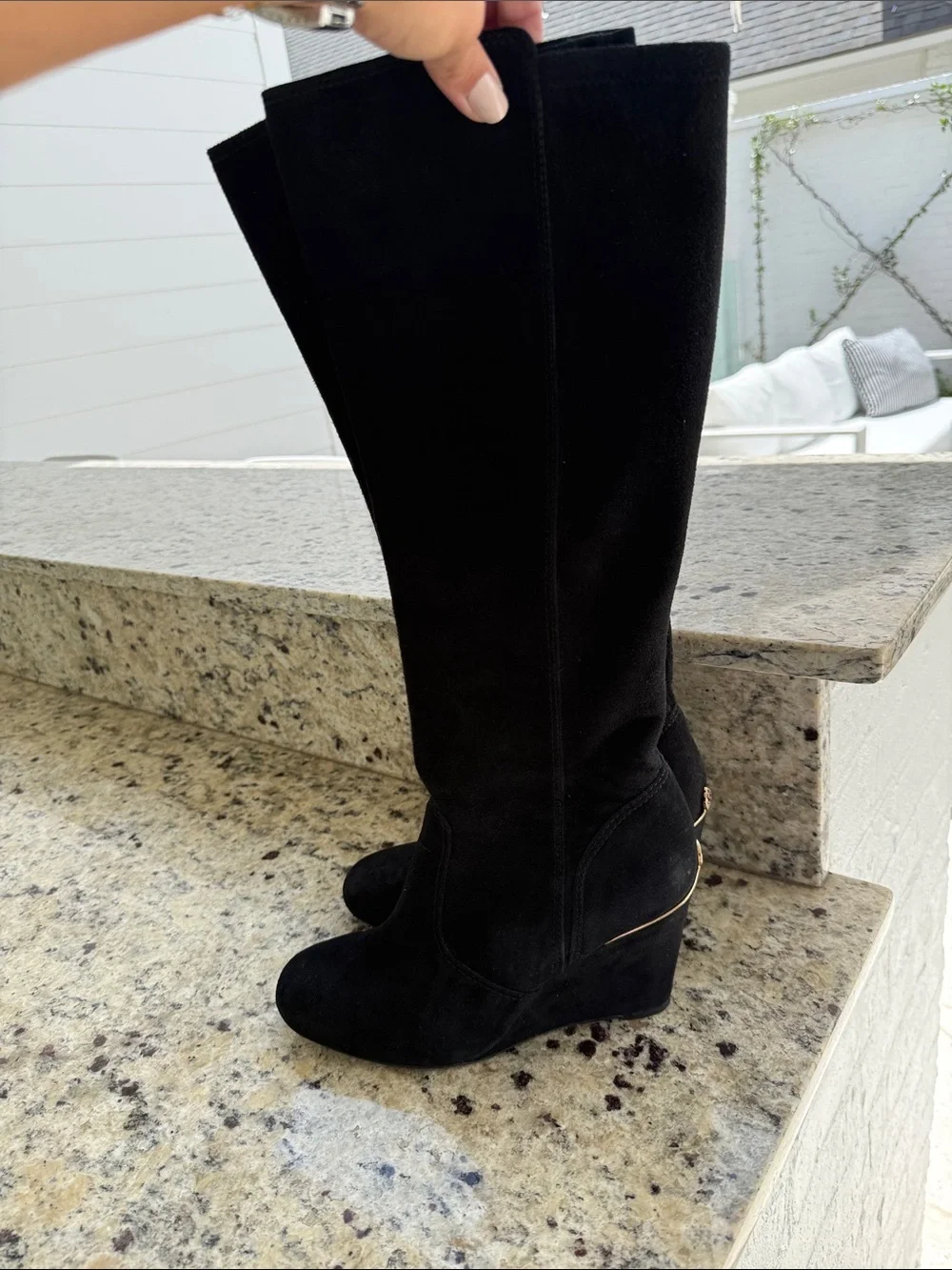 Tory Burch Black Suede Over-the-Knee Wedge Boots